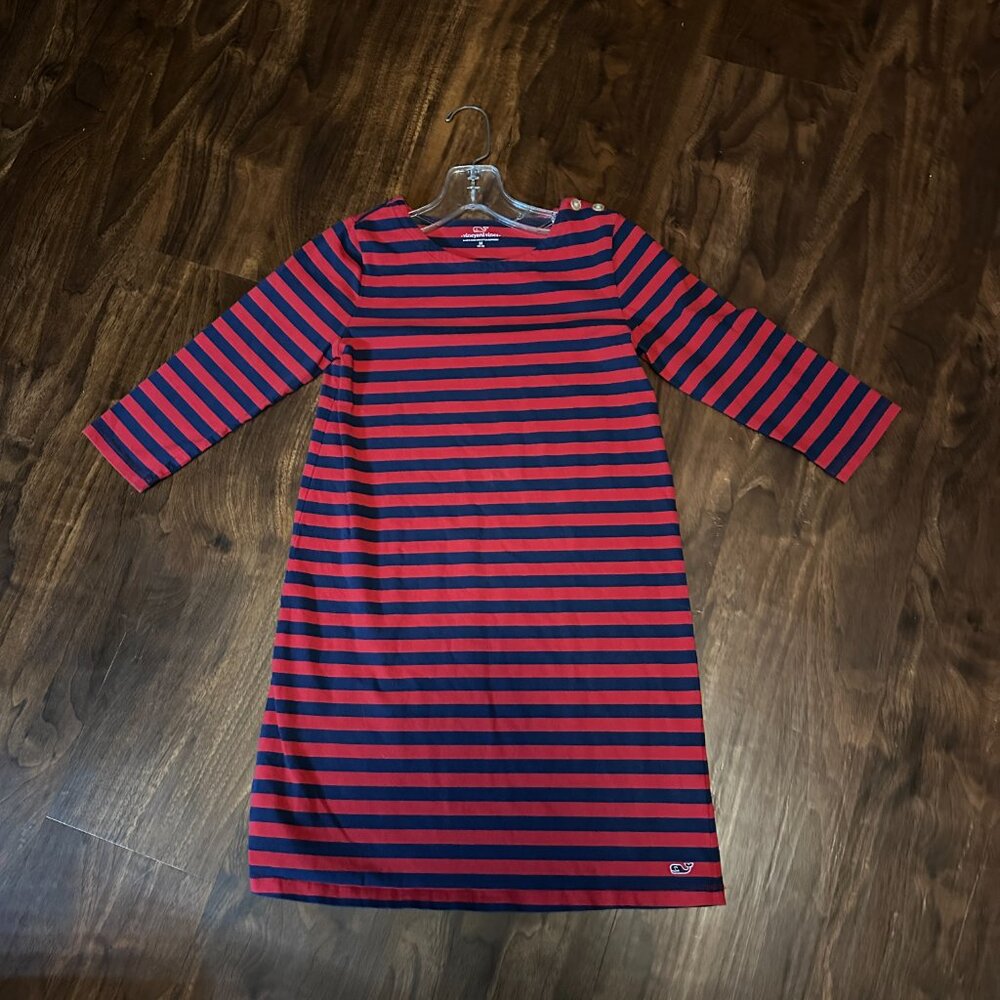 Vineyard Vines Girls M 10-12 Red Blue Striped Tunic‎ Dress